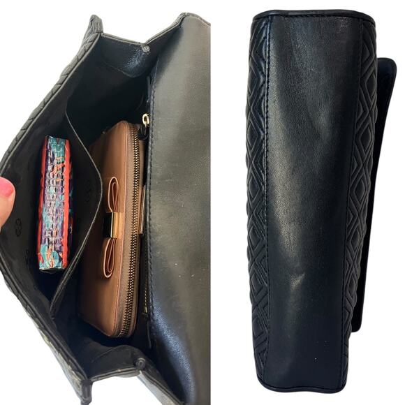 Tory Burch Fleming Leather Convertible Shoulder Bag Crossbody Black Quilted - Picture 7 of 9